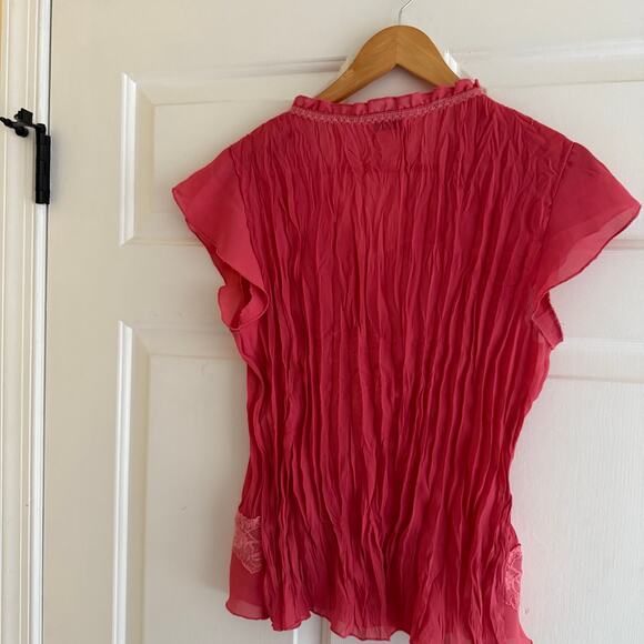 Vintage Y2K  Pink Sheer Delicate Lace Ruffle Top Size Large Coquette Feminine - Picture 8 of 8